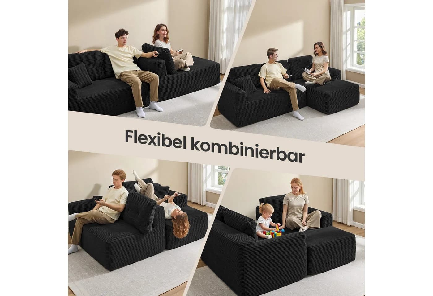VASAGLE Ecksofa modulares Sofa 244 cm breit mit Chaiselongue - Bild 3