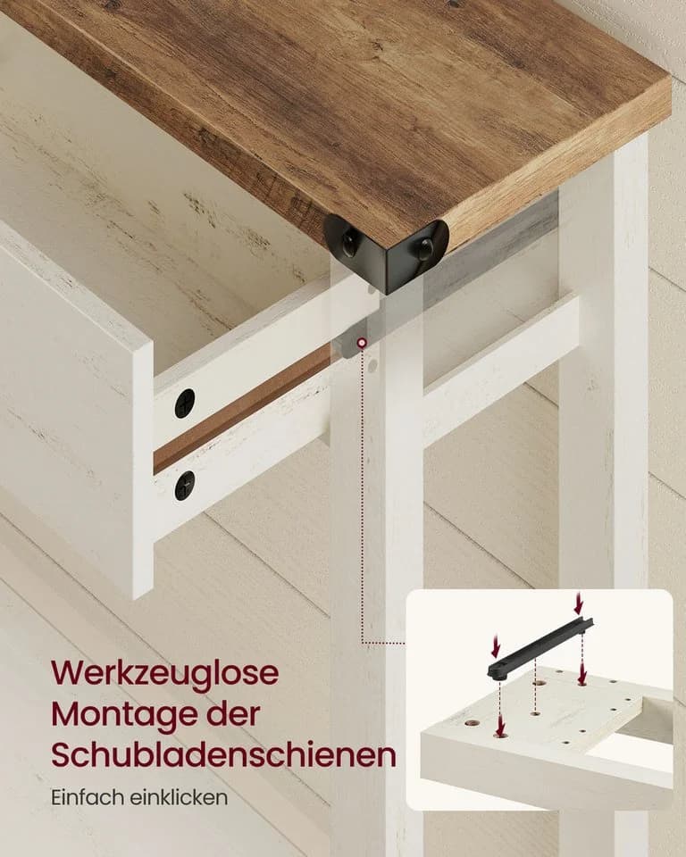 VASAGLE Konsolentisch Landhausstil Weiß-Braun mit 2 Schubladen - Bild 4