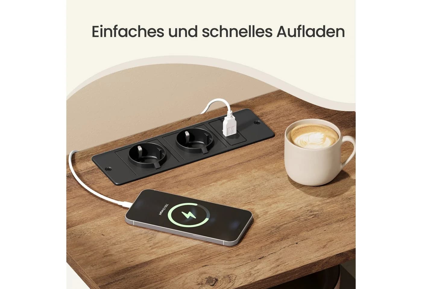 VASAGLE Nachttisch mit Steckdose und USB, Landhausstil Weiß/Braun - Bild 5