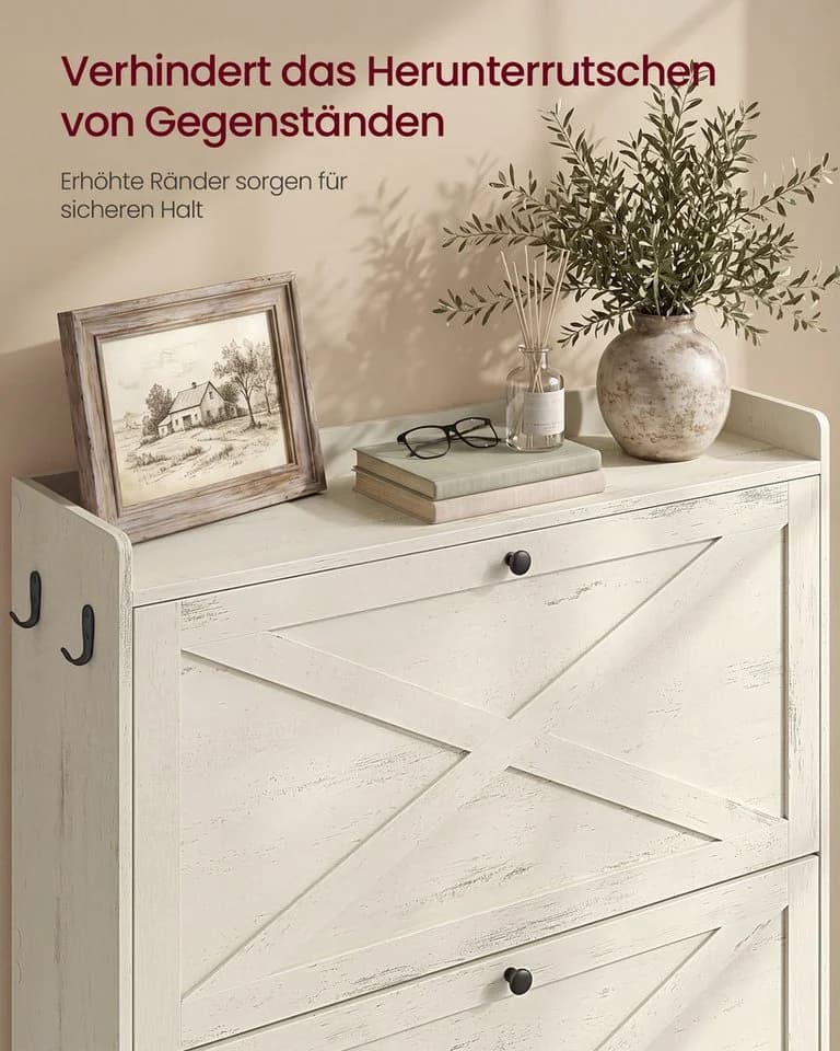 VASAGLE Schuhschrank Schuhkipper schmal weiß Landhausstil