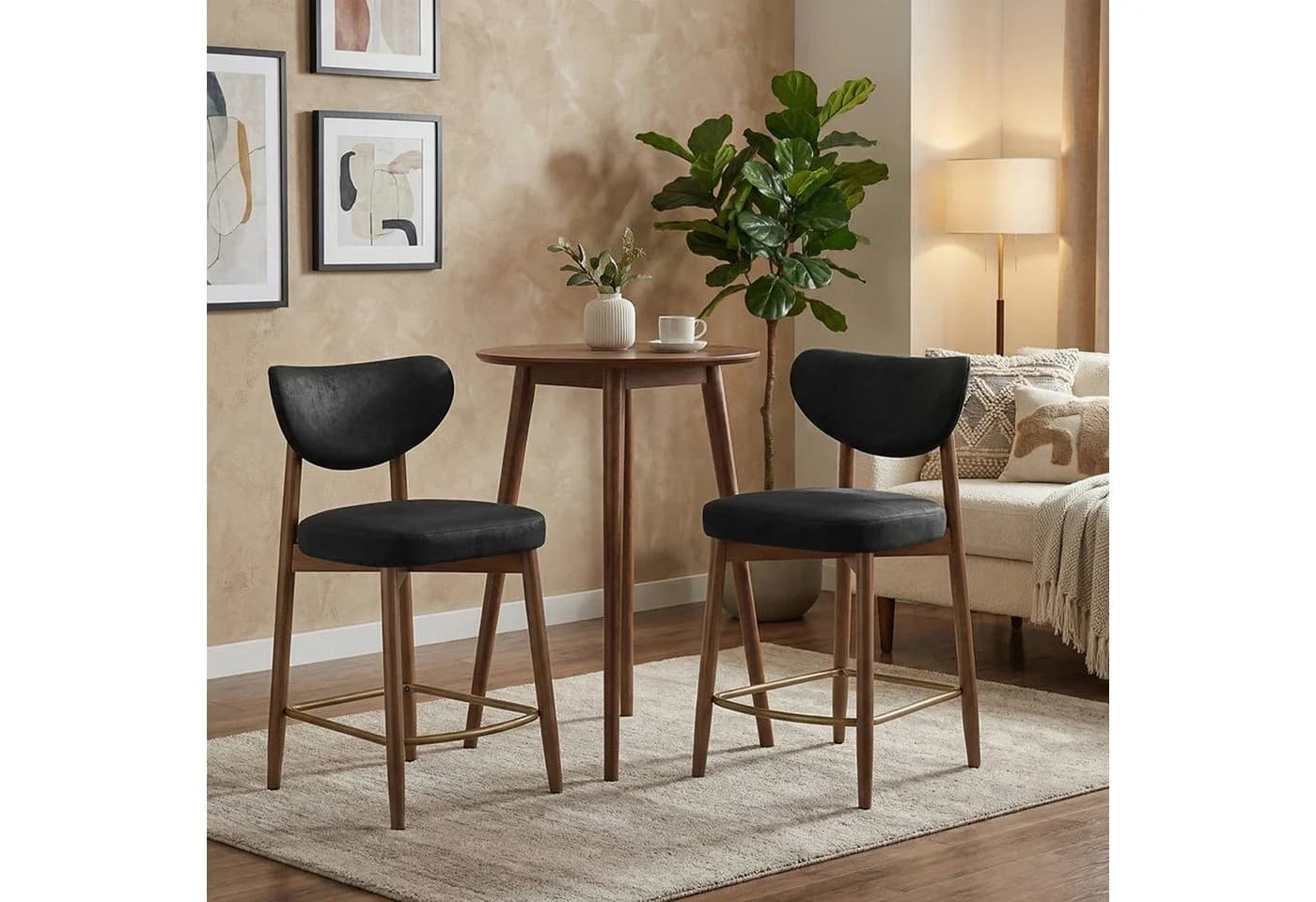 VASAGLE Barhocker 2er Set Schwarz Massivholz Mid-Century - Bild 3