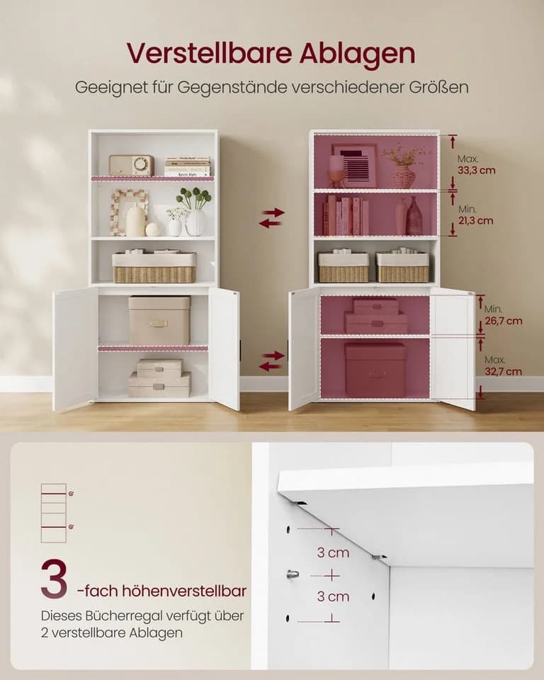 VASAGLE Bücherregal 5-stöckig Weiß mit Tür und offenen Fächern - Bild 3