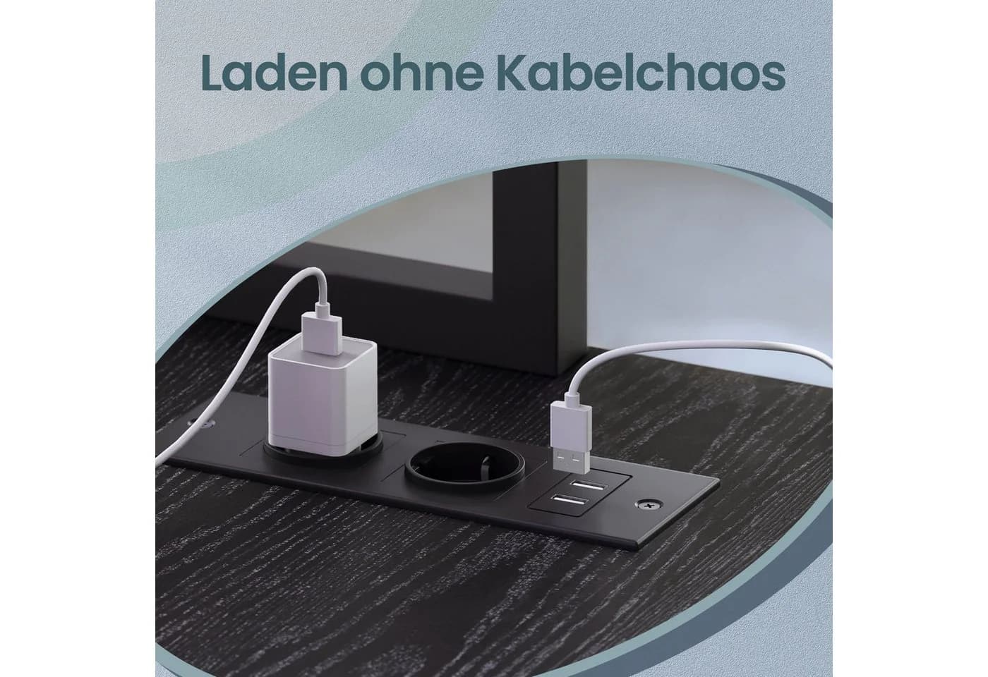 VASAGLE L-Form Schreibtisch Schwarz mit Schubladen, LED & Steckdosen - Bild 4