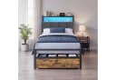 VASAGLE Metallbett mit Stauraum, LED-Beleuchtung und Steckdosen, Schwarz-Braun Bild 1