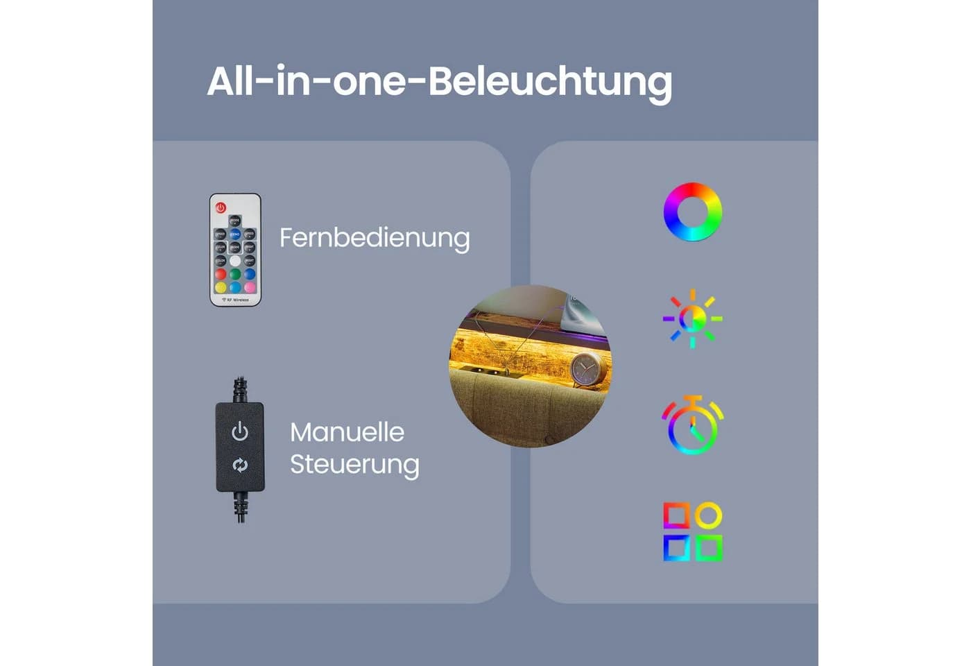 VASAGLE Metallbett mit Stauraum, LED-Beleuchtung und Steckdosen, Schwarz-Braun - Bild 4