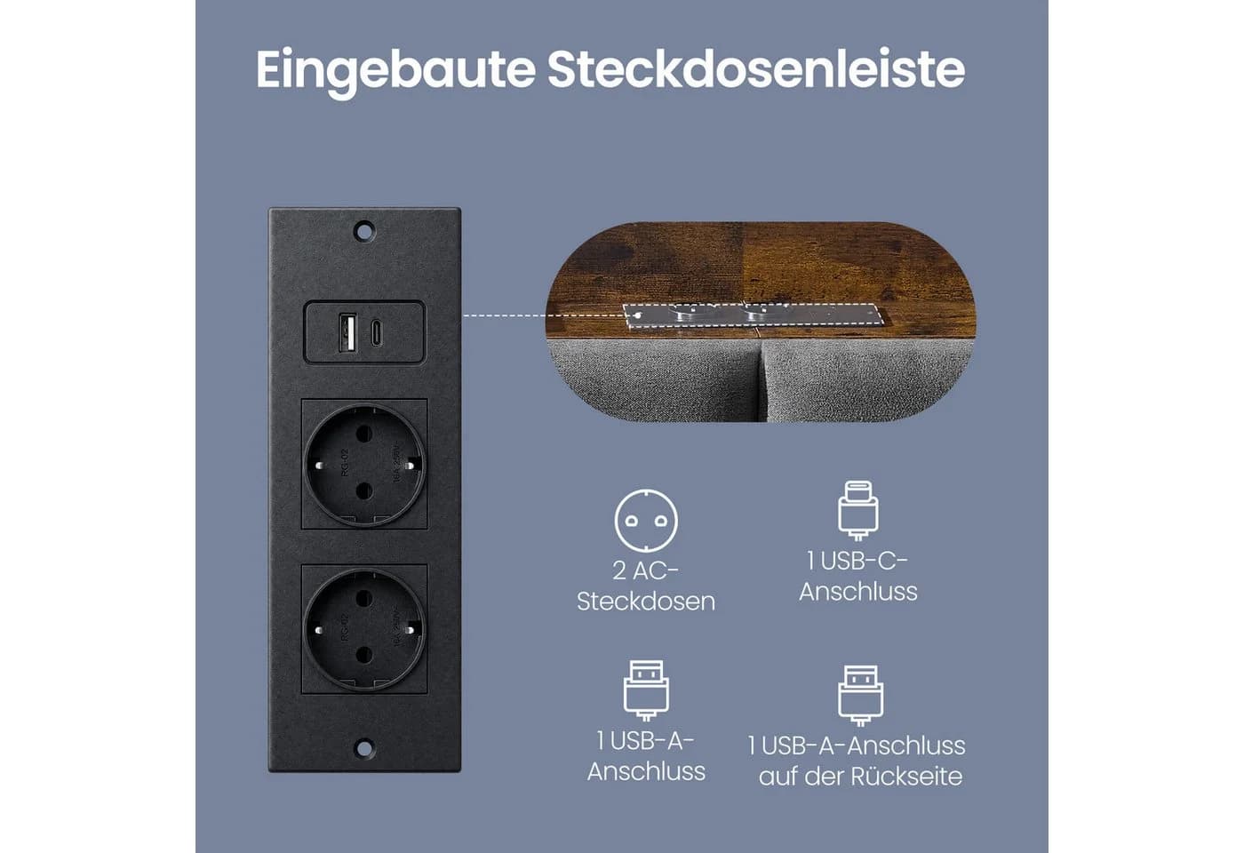 VASAGLE Metallbett mit Stauraum, LED-Beleuchtung und Steckdosen, Schwarz-Braun - Bild 5