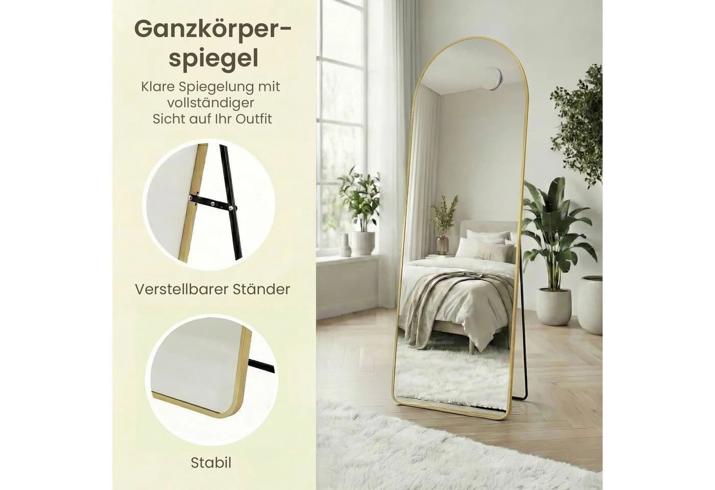 SONGMICS Ganzkörperspiegel mit Vergrößerungsspiegel Gold Aluminium - Bild 3