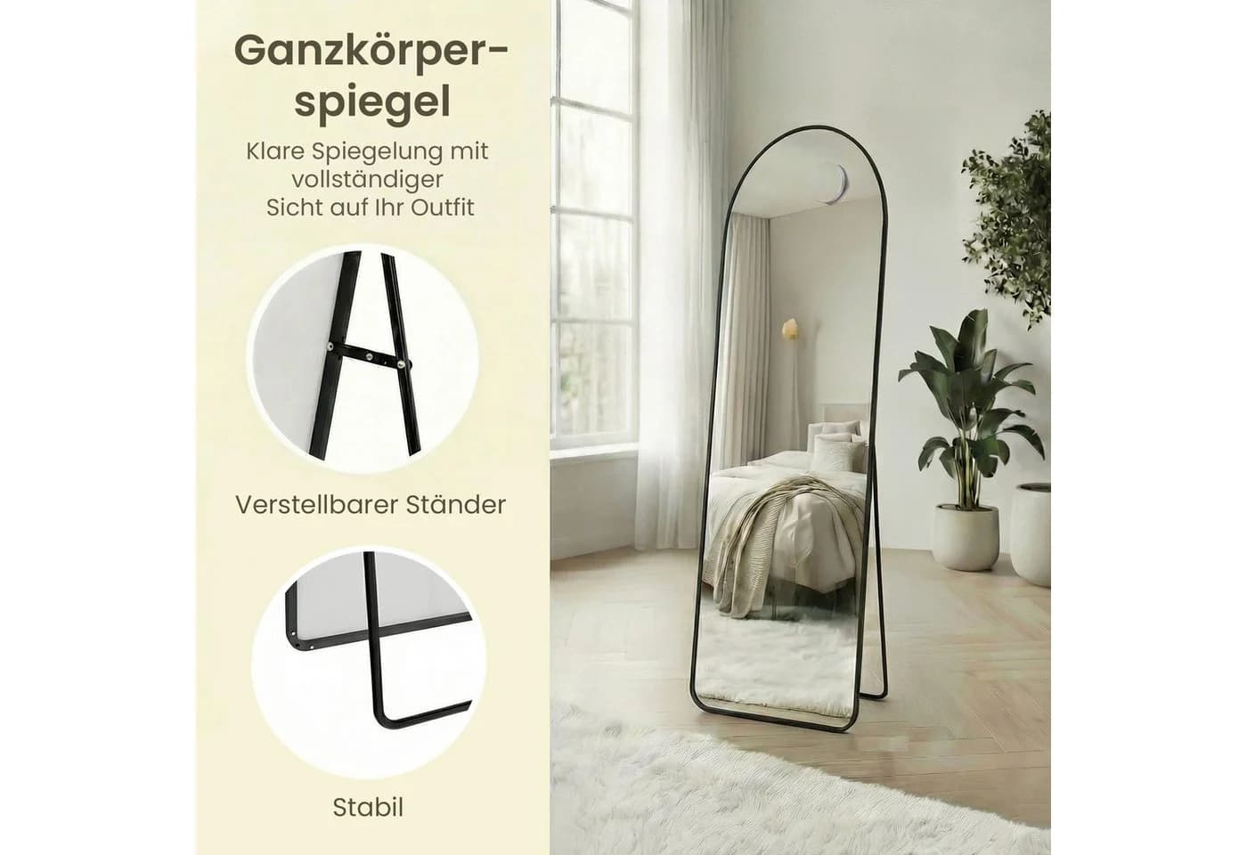 SONGMICS Ganzkörperspiegel Schwarz mit Vergrößerungsspiegel - Bild 4