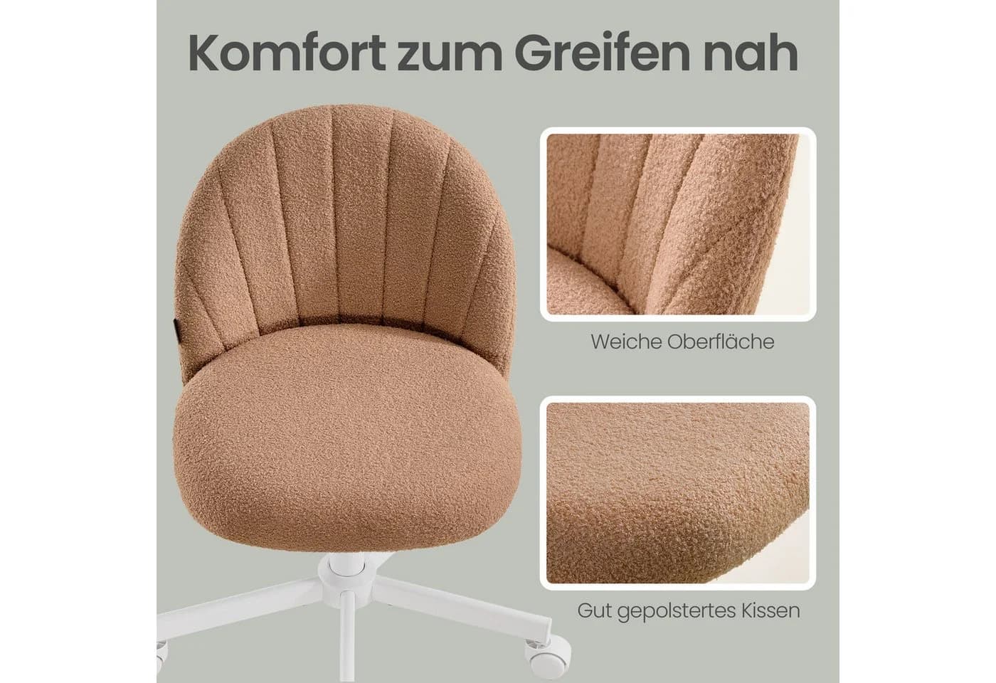 SONGMICS Bürostuhl Schminkstuhl höhenverstellbar Karamellbraun - Bild 5