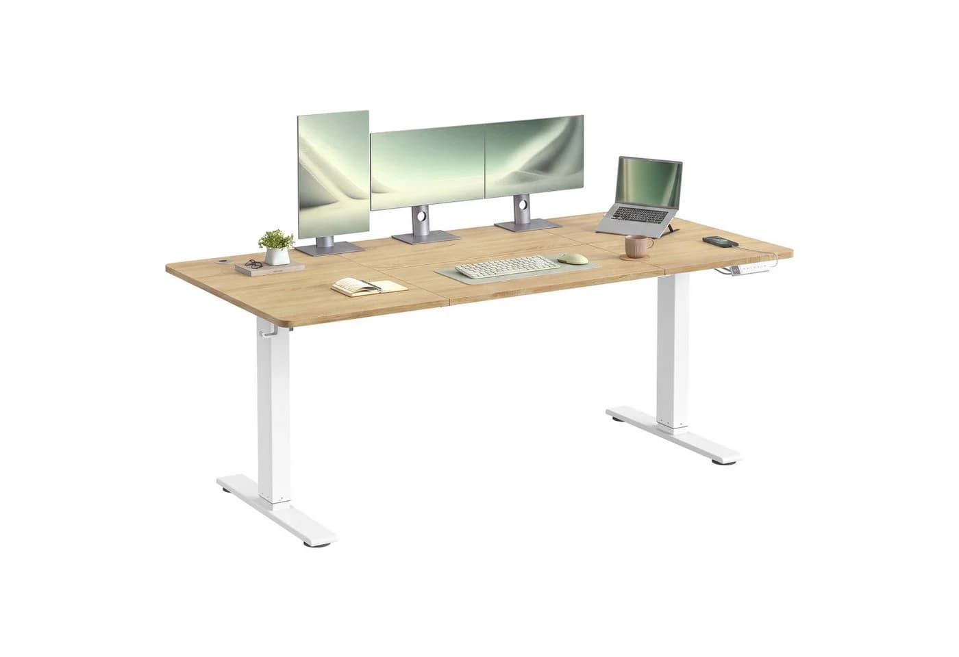 VASAGLE Höhenverstellbarer Schreibtisch Eichefarben mit USB-C - Bild 2