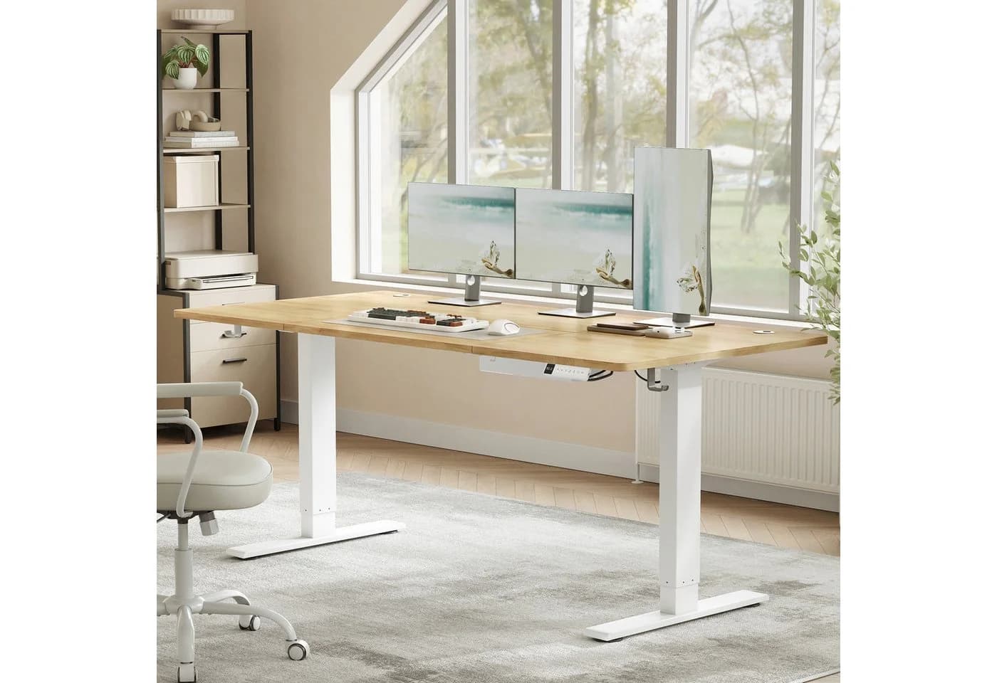 VASAGLE Höhenverstellbarer Schreibtisch Eichefarben mit USB-C - Bild 3