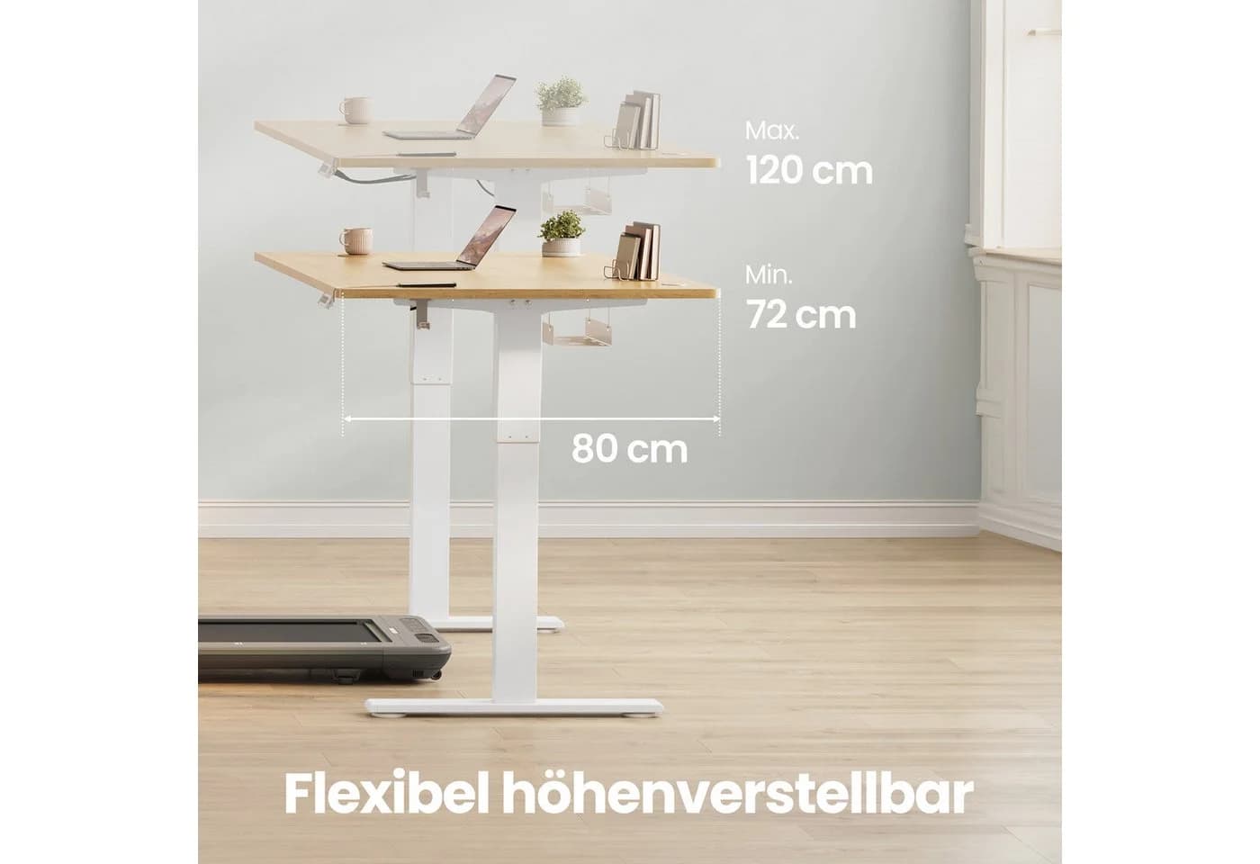 VASAGLE Höhenverstellbarer Schreibtisch Eichefarben mit USB-C - Bild 4