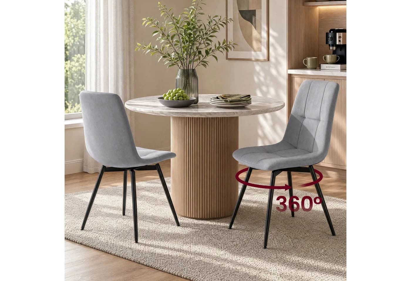 VASAGLE Esszimmerstuhl 2er Set Grau Samt 360° Drehbar