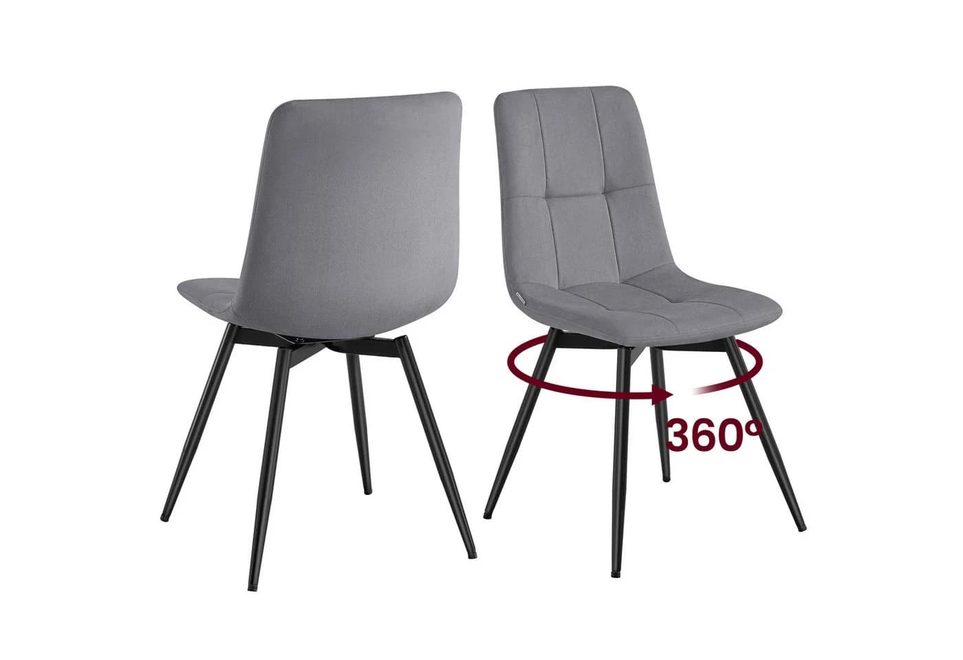 VASAGLE Esszimmerstuhl 2er Set Grau Samt 360° Drehbar - Bild 2
