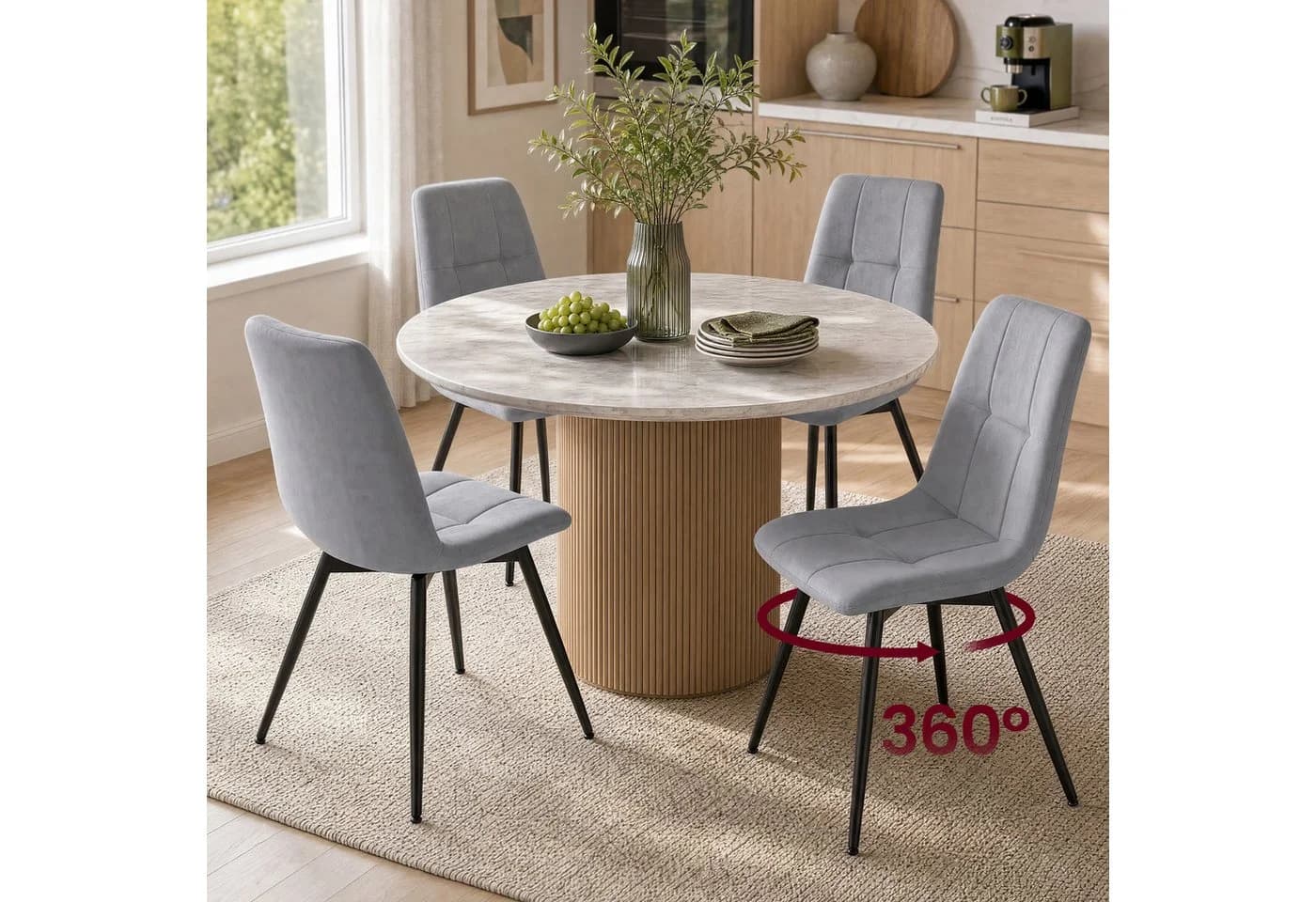 VASAGLE Esszimmerstuhl 4er Set Grau Samt 360° Drehbar