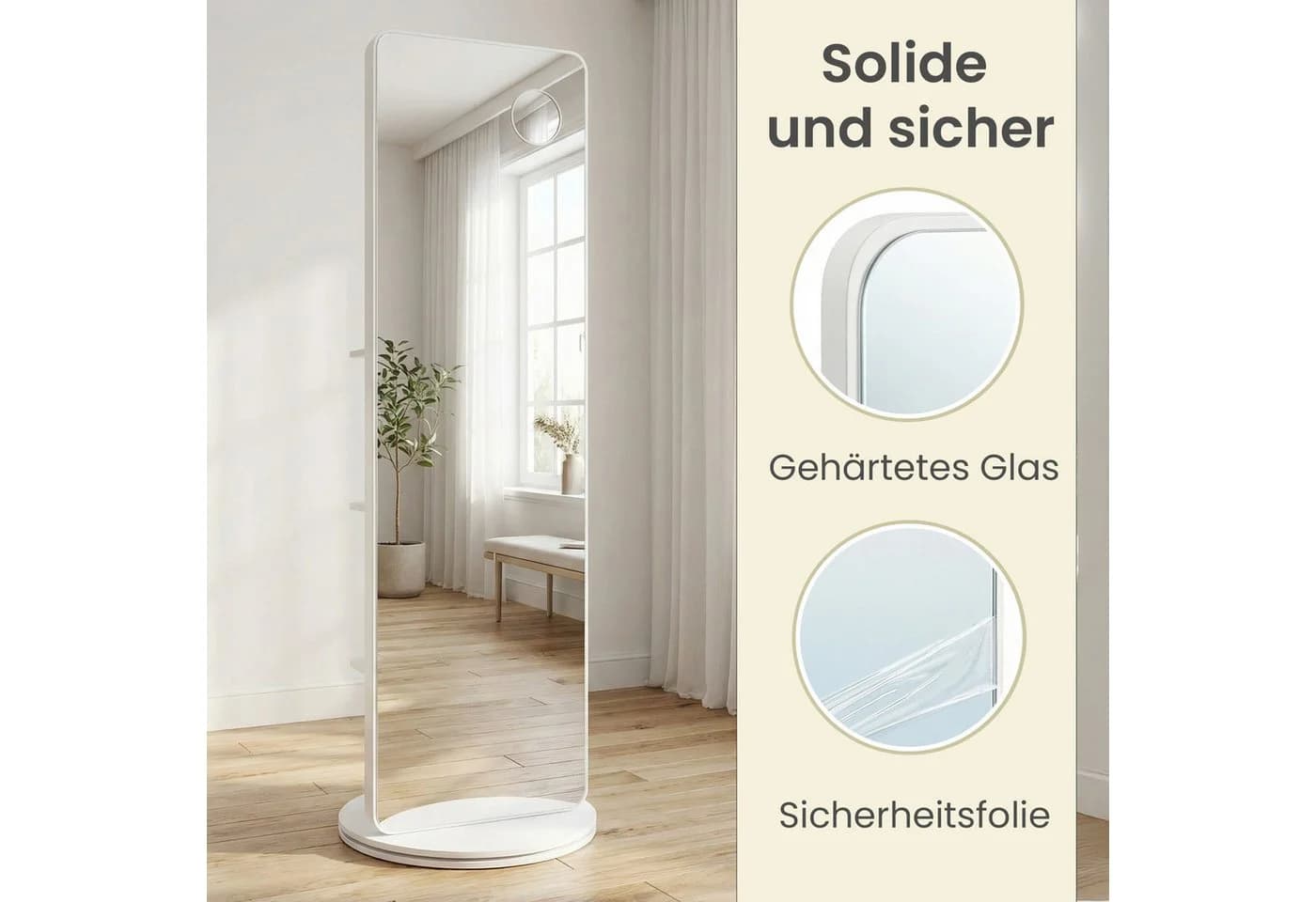 SONGMICS Standspiegel 360° drehbar mit Ablagen und Haken weiß - Bild 4
