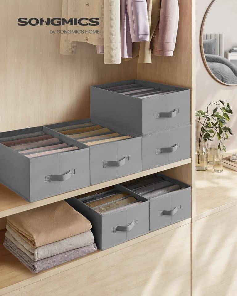 SONGMICS Aufbewahrungsbox Kleiderschrank-Organizer 6er Set Taubengrau