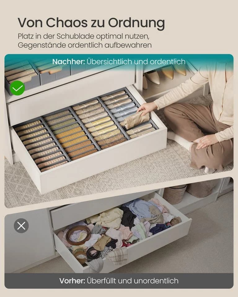 SONGMICS Aufbewahrungsbox Schubladen-Organizer Grau 4er Set - Bild 5