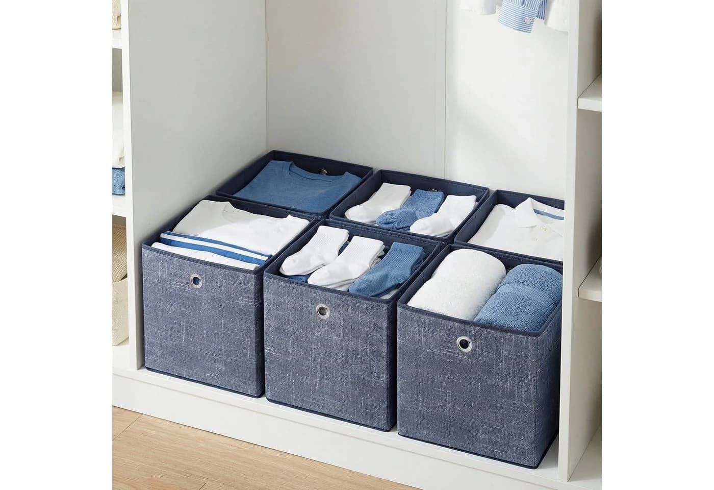 SONGMICS Aufbewahrungsbox 6er Set Blau Vliesstoff mit Griff