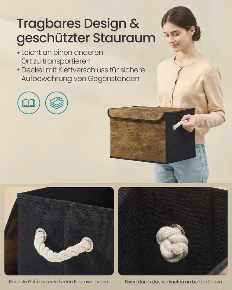 SONGMICS Aufbewahrungsbox 3er Set Stoffboxen klappbar Schwarz - Bild 4