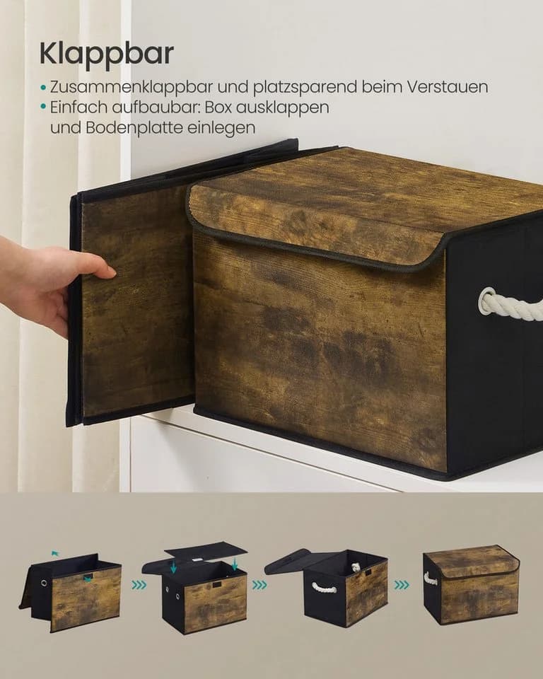 SONGMICS Aufbewahrungsbox 3er Set Stoffboxen klappbar Schwarz - Bild 5