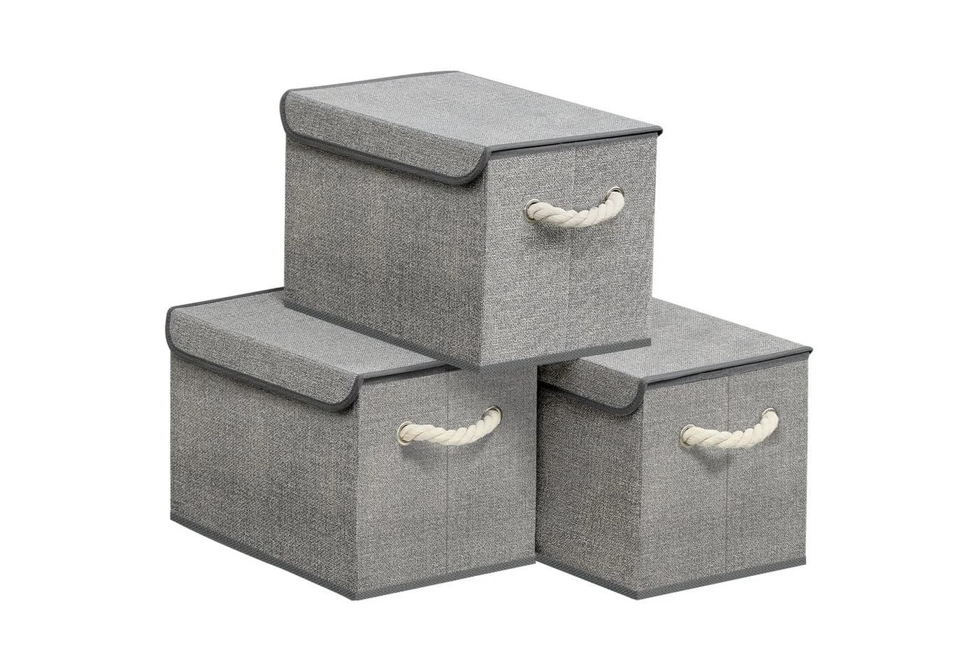 SONGMICS Aufbewahrungsbox mit Deckel 3er Set Grau - Bild 2