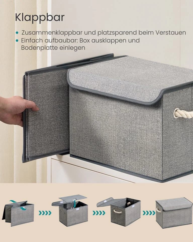 SONGMICS Aufbewahrungsbox mit Deckel 3er Set Grau - Bild 4