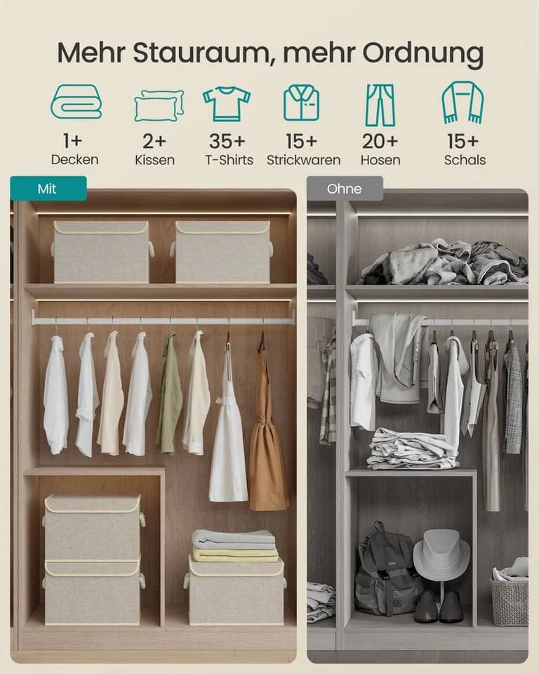 SONGMICS Aufbewahrungsbox mit Deckel 3er Set Beige Vlies - Bild 3