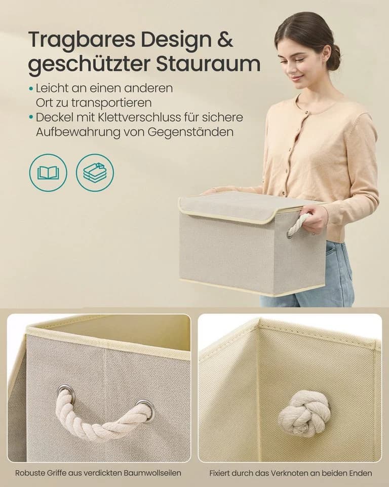 SONGMICS Aufbewahrungsbox mit Deckel 3er Set Beige Vlies - Bild 4