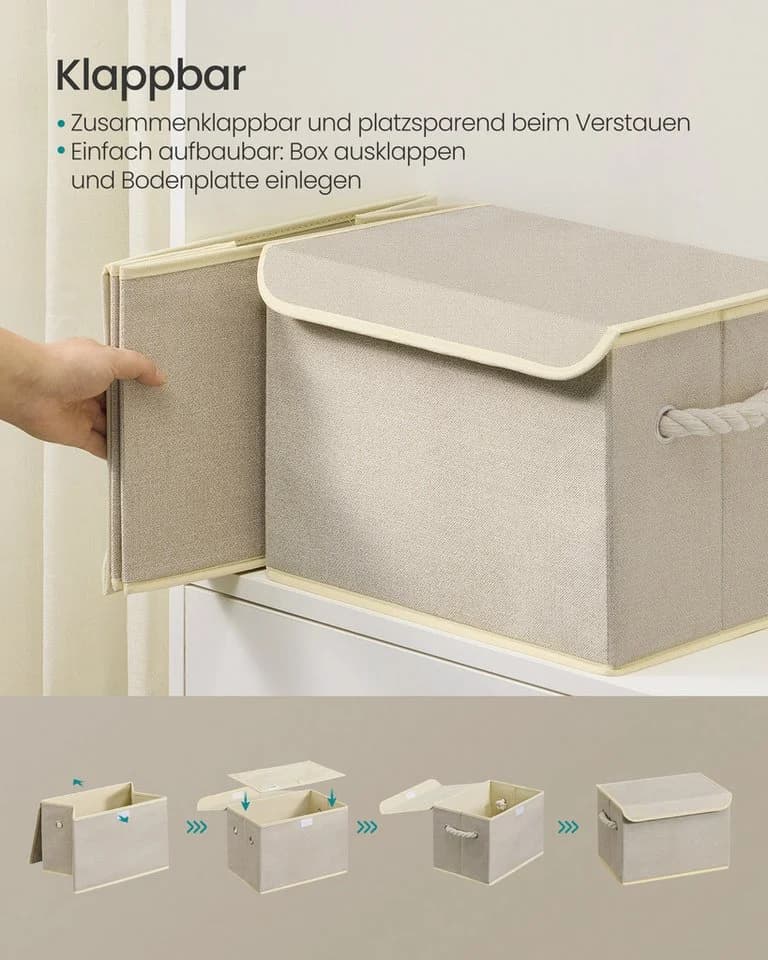 SONGMICS Aufbewahrungsbox mit Deckel 3er Set Beige Vlies - Bild 5