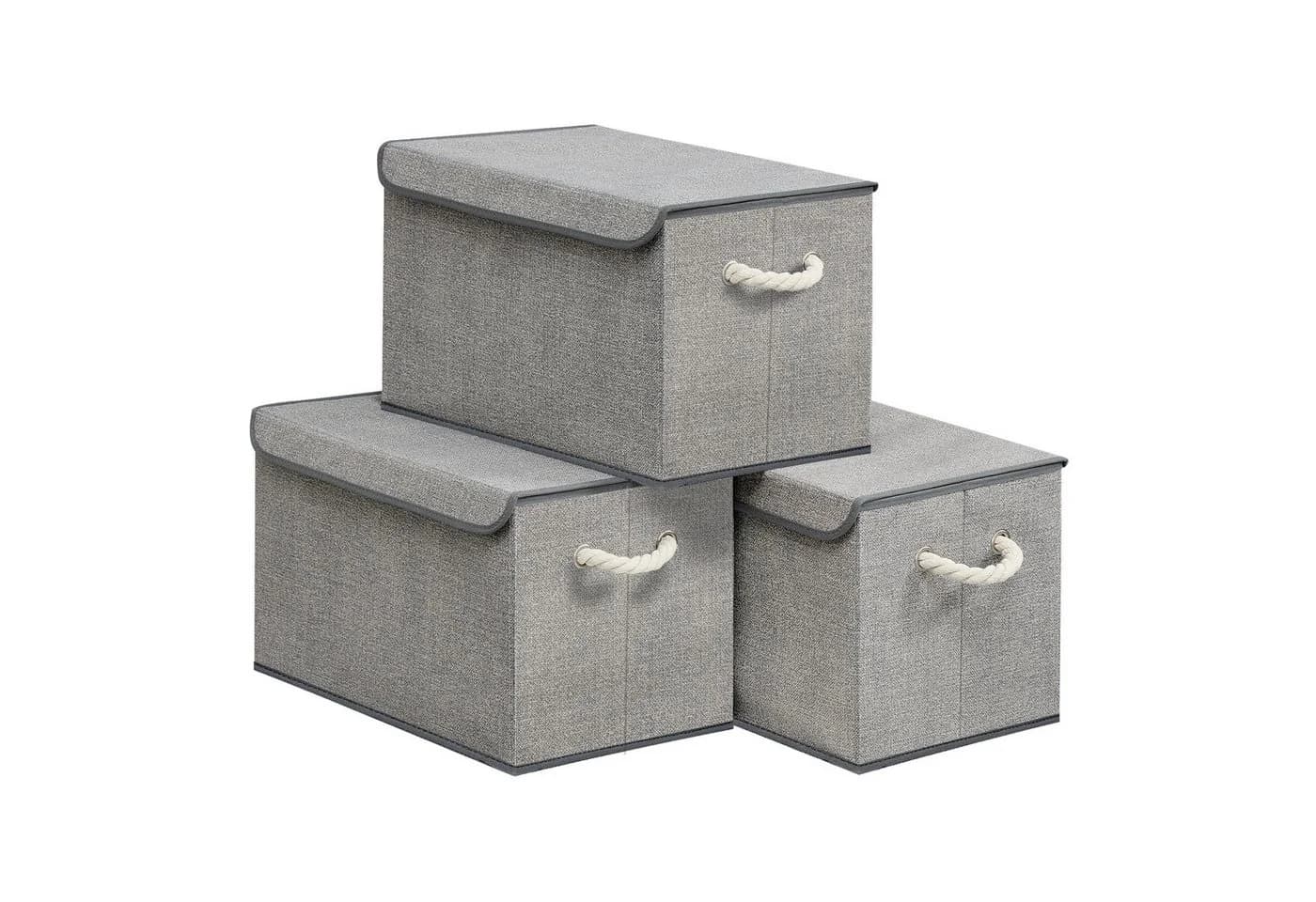 SONGMICS Aufbewahrungsbox 3er-Set Grau Vliesstoff mit Deckel - Bild 2