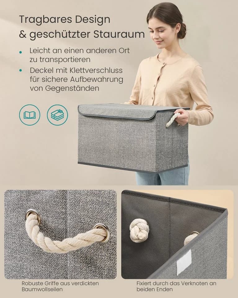 SONGMICS Aufbewahrungsbox 3er-Set Grau Vliesstoff mit Deckel - Bild 4