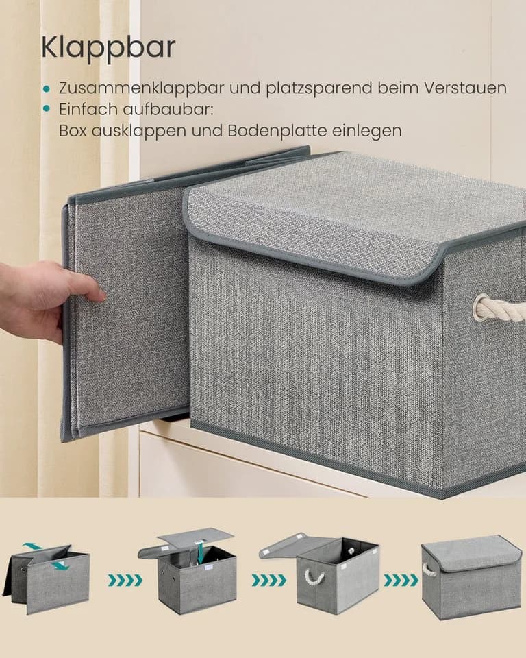 SONGMICS Aufbewahrungsbox 3er-Set Grau Vliesstoff mit Deckel - Bild 5