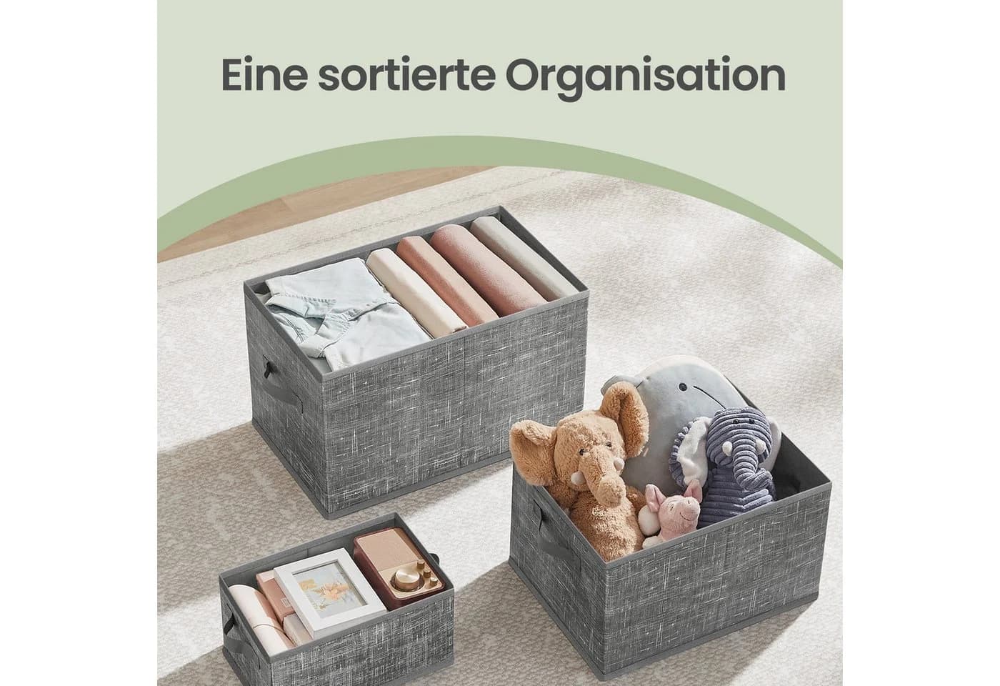 SONGMICS Aufbewahrungsbox 3er Set Grau mit Griffe - Bild 4