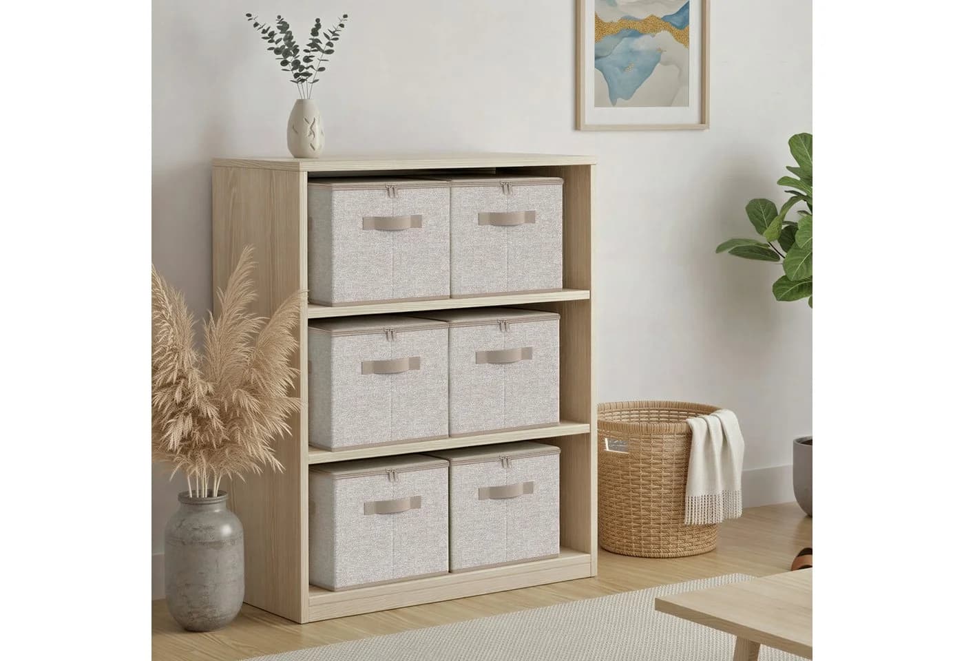 SONGMICS Aufbewahrungsbox 3er Set Beige mit Deckel und Griffen