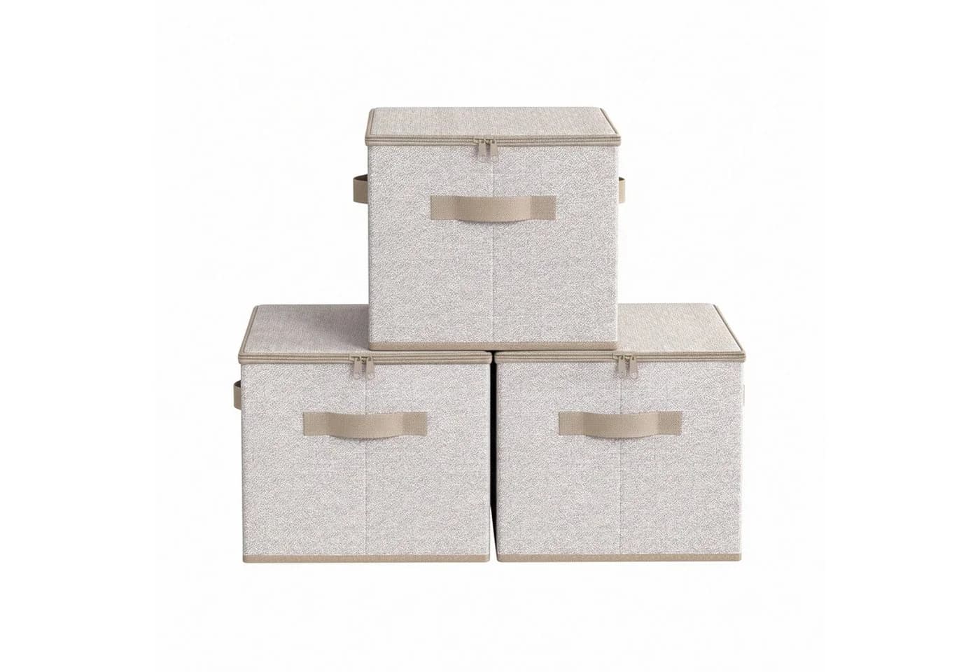 SONGMICS Aufbewahrungsbox 3er Set Beige mit Deckel und Griffen - Bild 2
