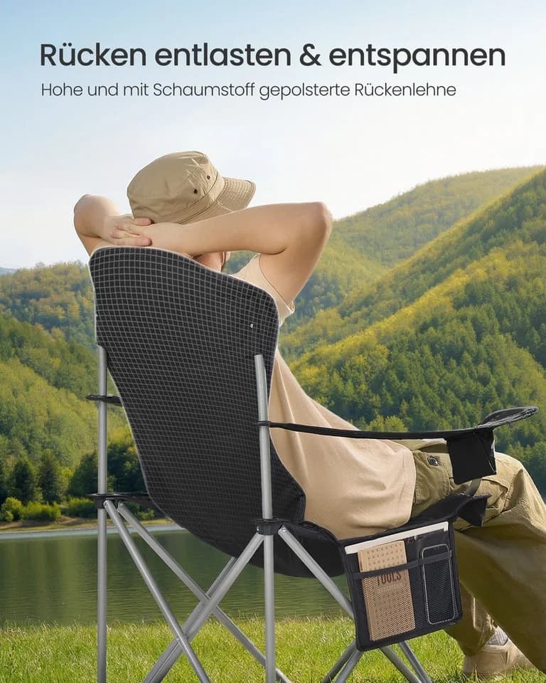 SONGMICS Campingstuhl Faltbar Schwarz-Grau mit Tragetasche - Bild 4