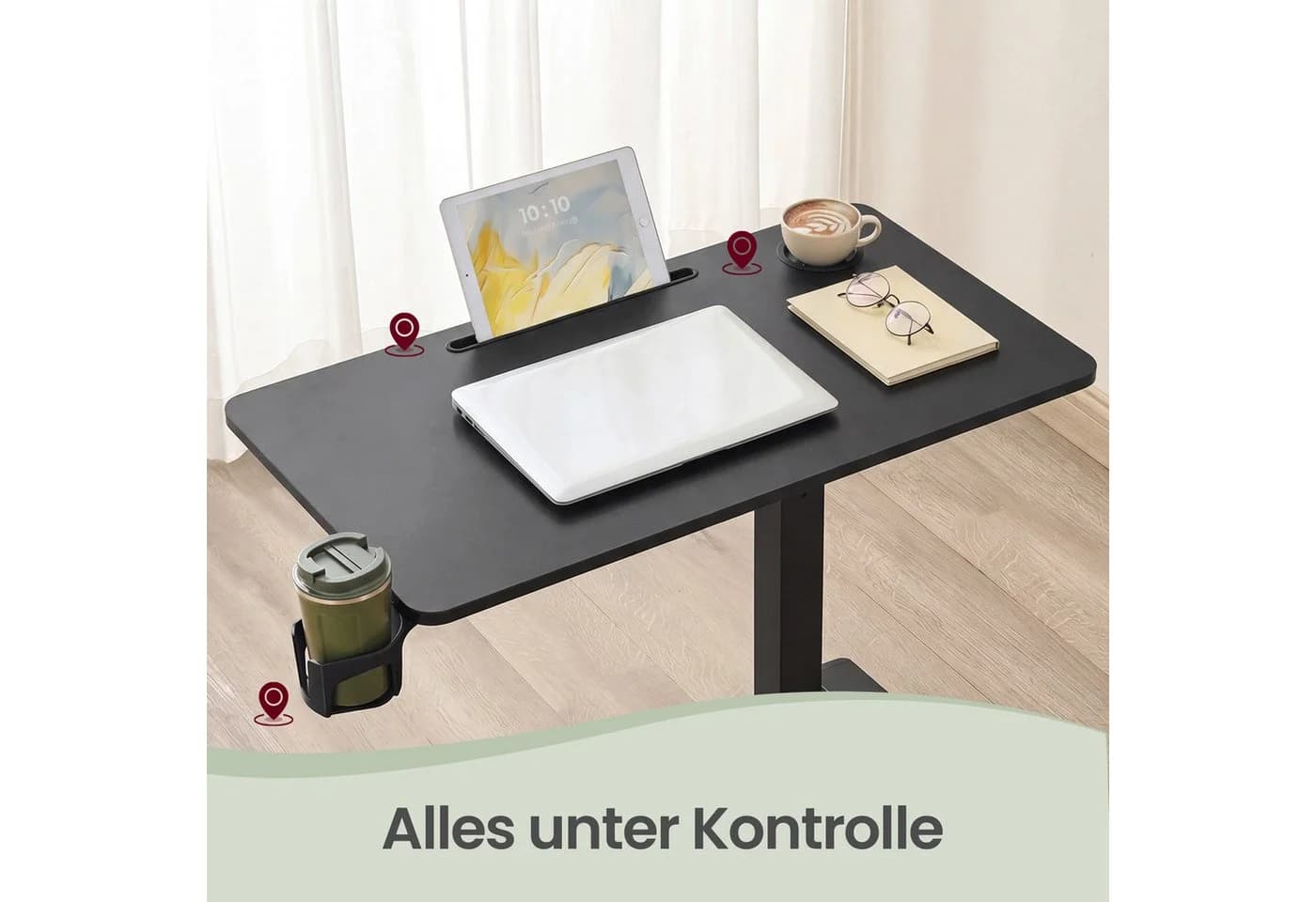 VASAGLE Schreibtisch Beistelltisch Schwarz Höhenverstellbar mit Rollen - Bild 4