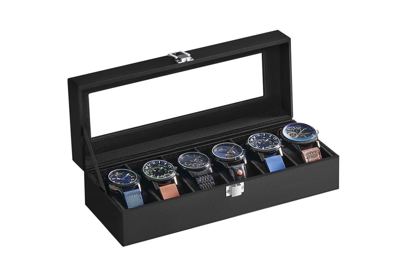 SONGMICS Uhrenbox 6 Fächer Schwarz Glasdeckel - Bild 2