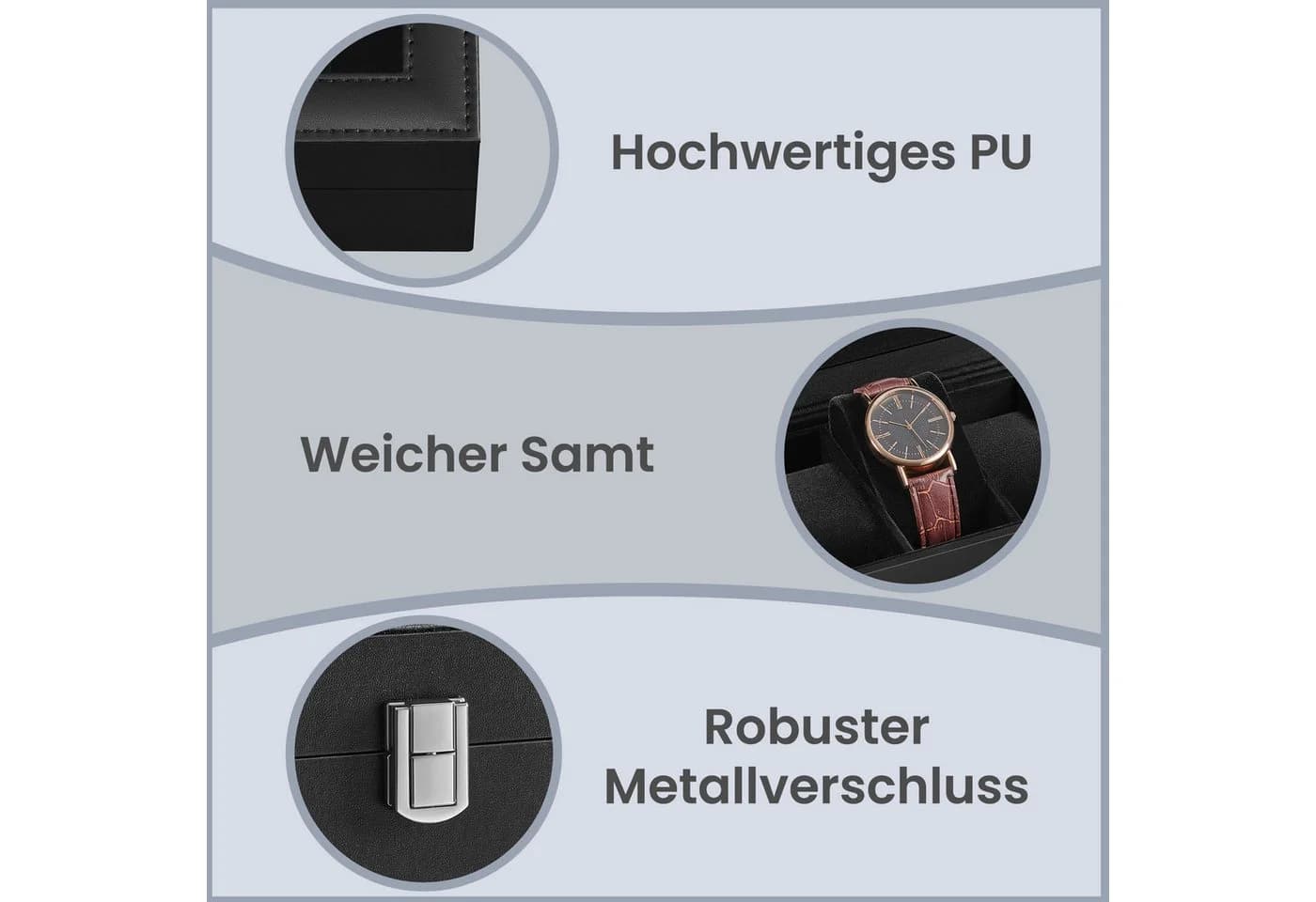 SONGMICS Uhrenbox 6 Fächer Schwarz Glasdeckel - Bild 4