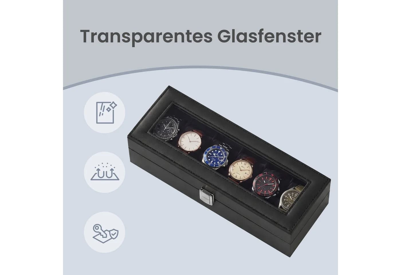 SONGMICS Uhrenbox 6 Fächer Schwarz Glasdeckel - Bild 5