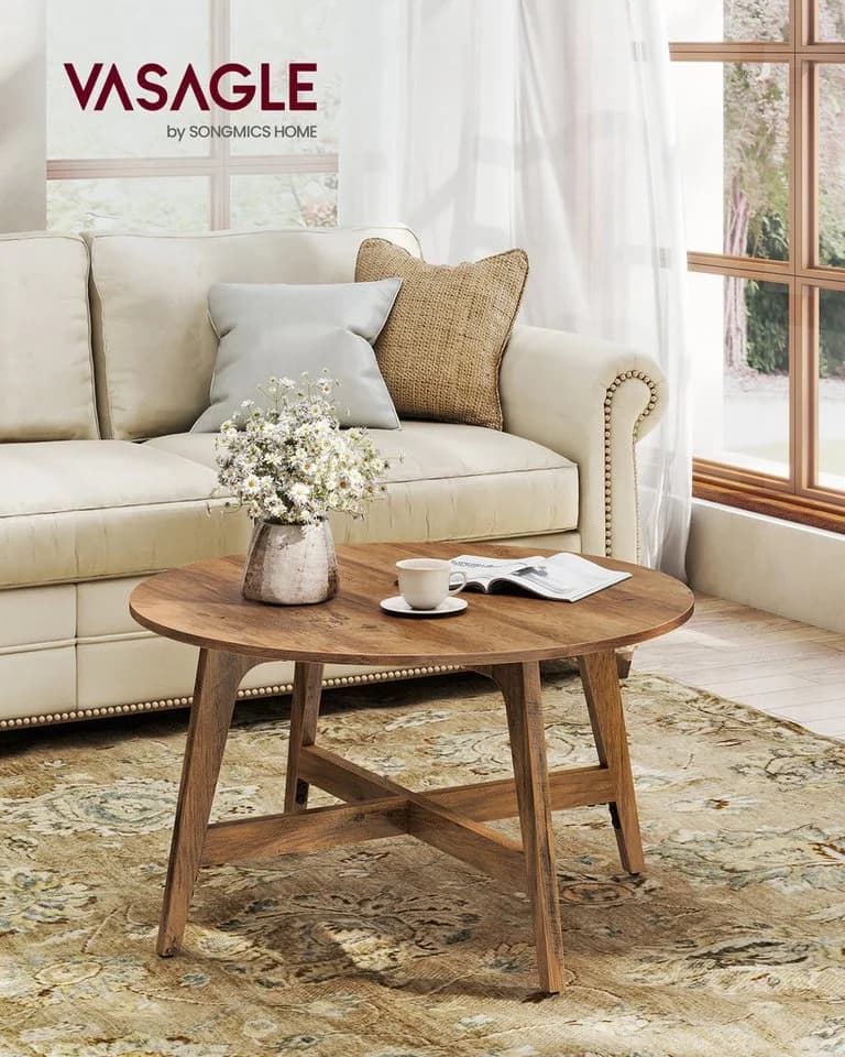 VASAGLE Couchtisch rund Braun Ø 80 cm modern skandinavisch