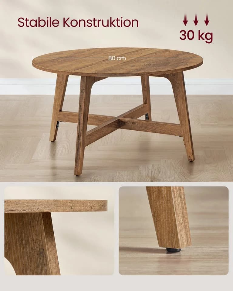 VASAGLE Couchtisch rund Braun Ø 80 cm modern skandinavisch - Bild 3