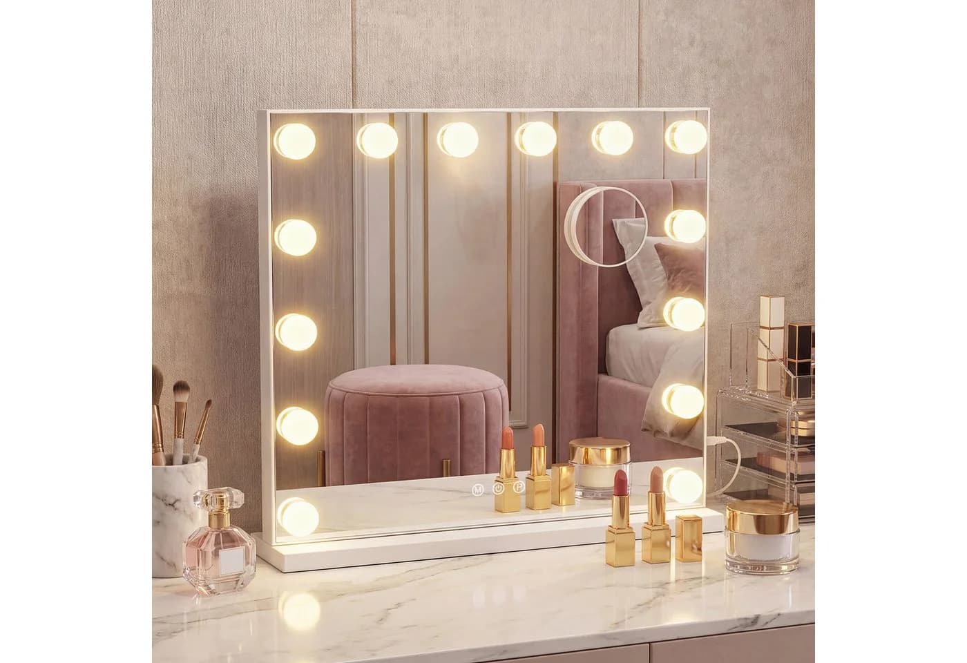 SONGMICS Schminkspiegel mit LED, 10-fach Lupe & USB-Ladefunktion - Bild 2