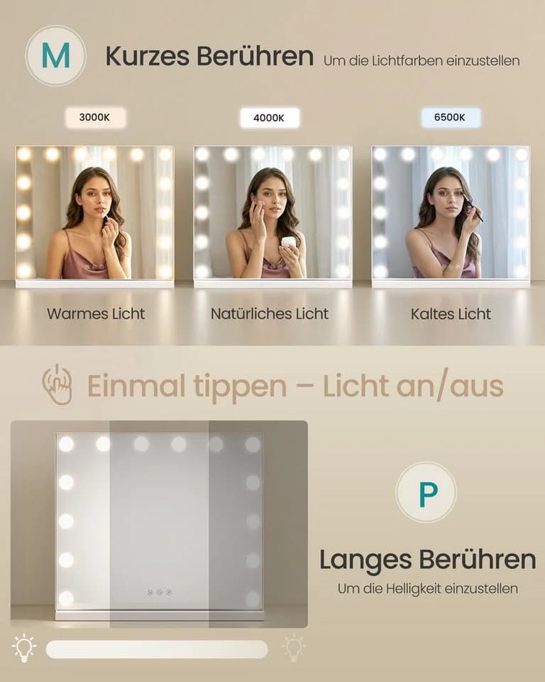 SONGMICS Schminkspiegel mit LED, 10-fach Lupe & USB-Ladefunktion - Bild 4