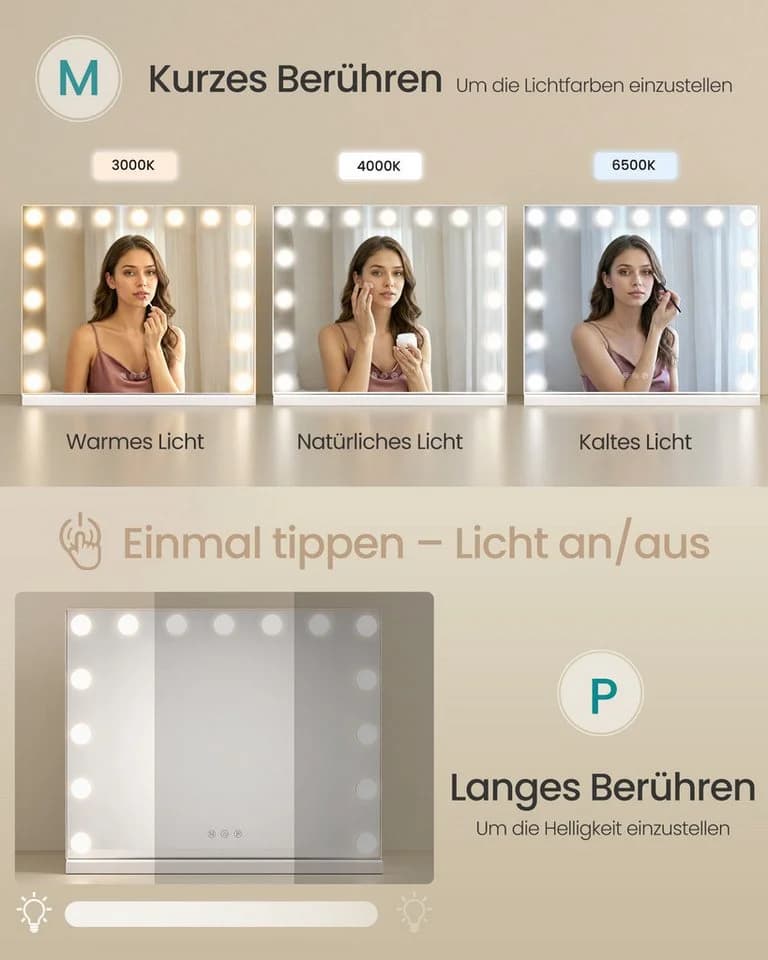 SONGMICS Schminkspiegel mit LED-Beleuchtung & Touch-Steuerung - Bild 4