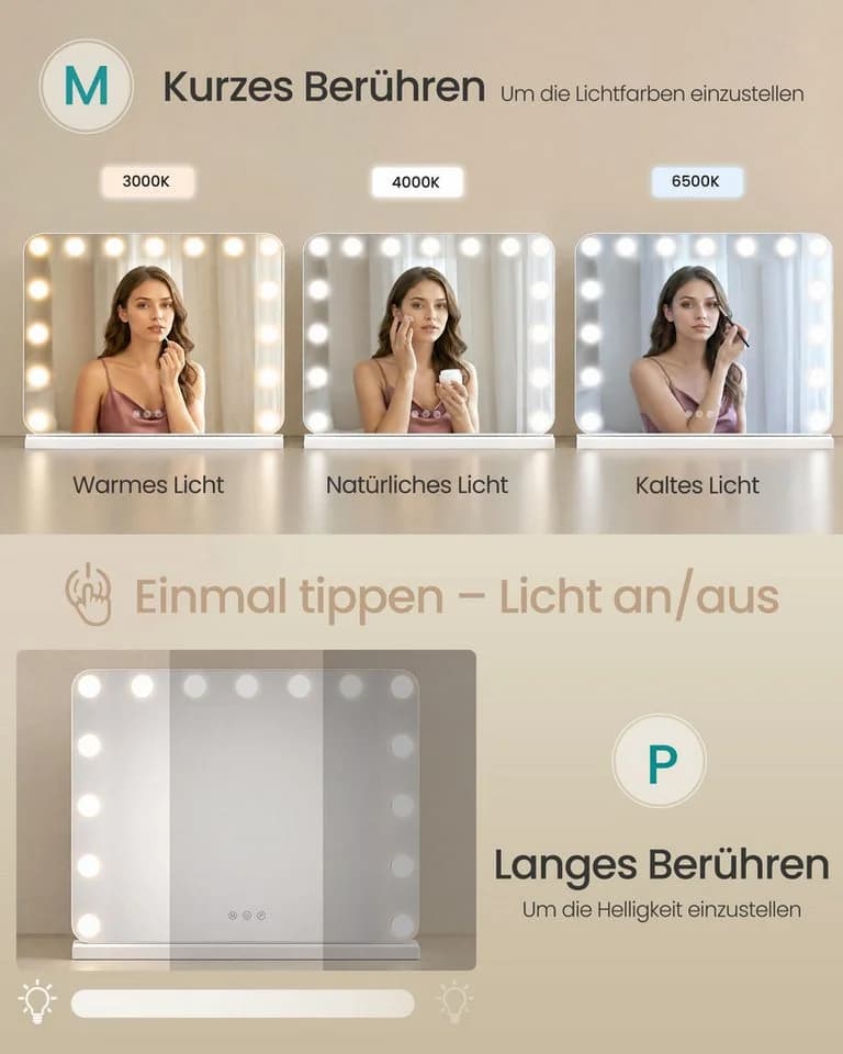 SONGMICS Schminkspiegel mit 10-fach Vergrößerung und LED-Beleuchtung - Bild 5