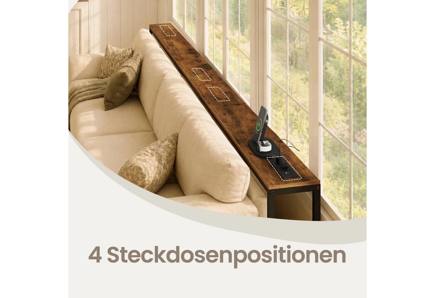 VASAGLE Konsolentisch Höhenverstellbar mit Steckdose Braun/Schwarz - Bild 5
