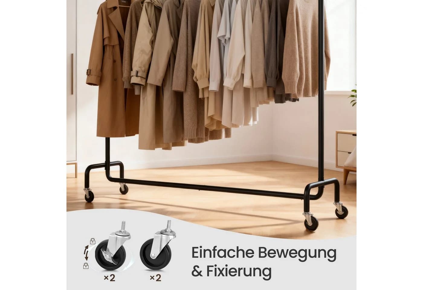 SONGMICS Kleiderständer auf Rollen, verchromt, ausziehbar, 110 kg Tragkraft