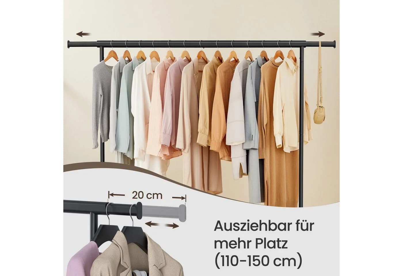 SONGMICS Kleiderständer auf Rollen, verchromt, ausziehbar, 110 kg Tragkraft - Bild 3